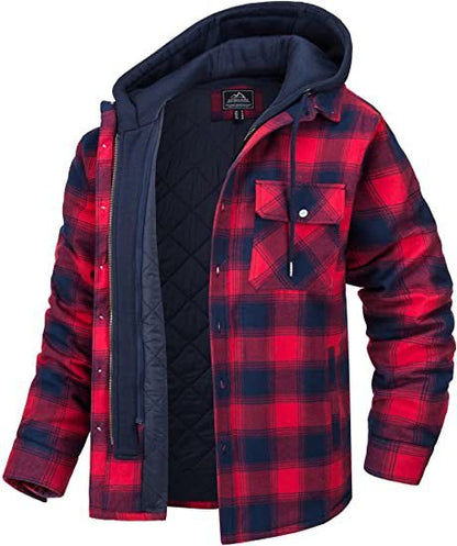 Manteau à capuche à carreaux pour homme, veste chaude d'hiver à boutons et fermeture éclair, mode décontractée, épaisse, rembourrée, manches longues, vêtements d'extérieur