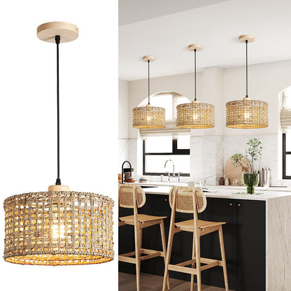 Lustre vintage en rotin pour lit, petit-déjeuner et café - LUXARAH
