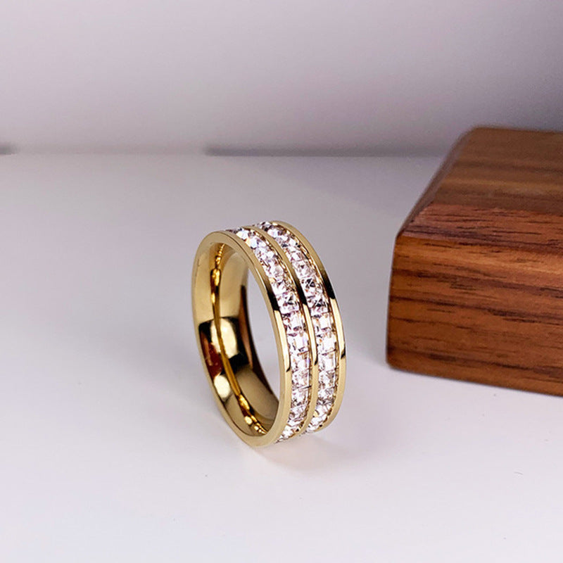 Bague couple en acier titane INS Rings, simple et double rangée de diamants
