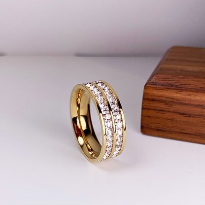Bague couple en acier titane INS Rings, simple et double rangée de diamants