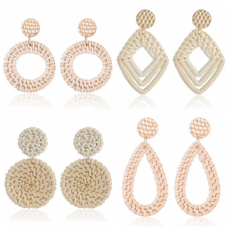 Boucles d'oreilles en bambou et rotin tissés à la main, boucles d'oreilles tribales en rotin - LUXARAH