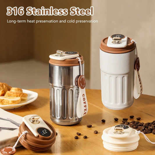 Bouteille isotherme numérique intelligente, tasse à café portable, bouteille d'eau en acier inoxydable, tasse isotherme pour voiture, garde le froid, bouteilles sous vide 450 ml