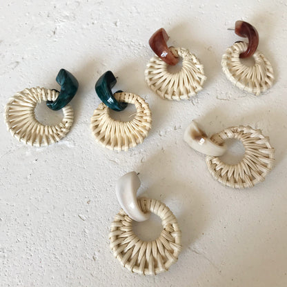 Boucles d'oreilles rétro printemps-été en bambou et rotin tressé - LUXARAH