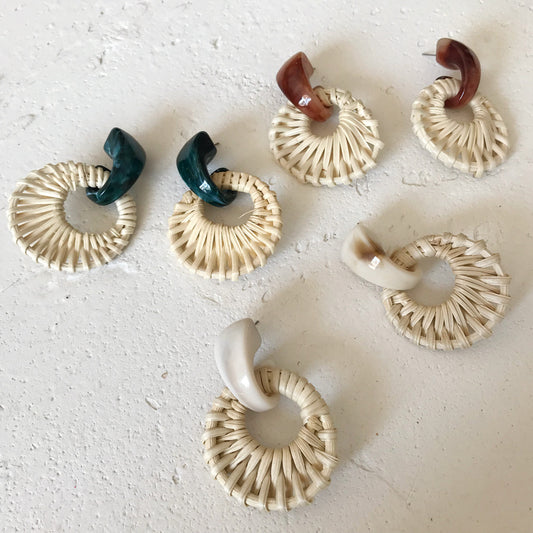 Boucles d'oreilles rétro printemps-été en bambou et rotin tressé - LUXARAH