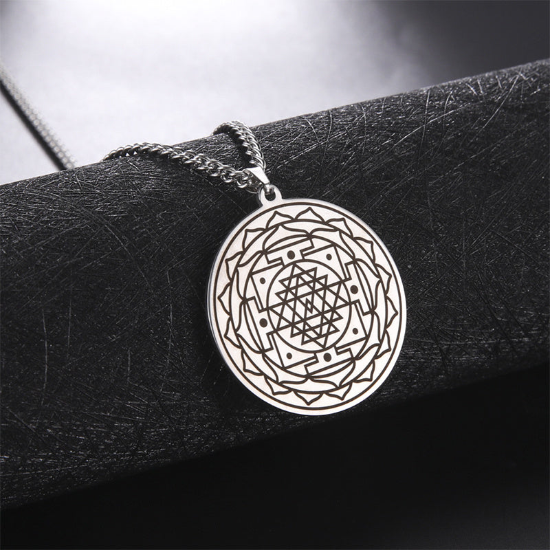 Collar con colgante de flor de mandala de acero inoxidable, collares de geometría sagrada