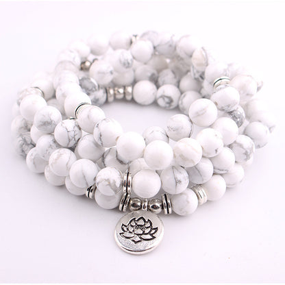 Pallisandro Classico naturel avec 108 perles à pendentif Lotus - LUXARAH