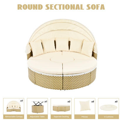 Ensemble de canapés d'extérieur ronds sectionnels TOPMAX Patio Furniture, lit de repos en rotin, bain de soleil tissé bicolore - LUXARAH