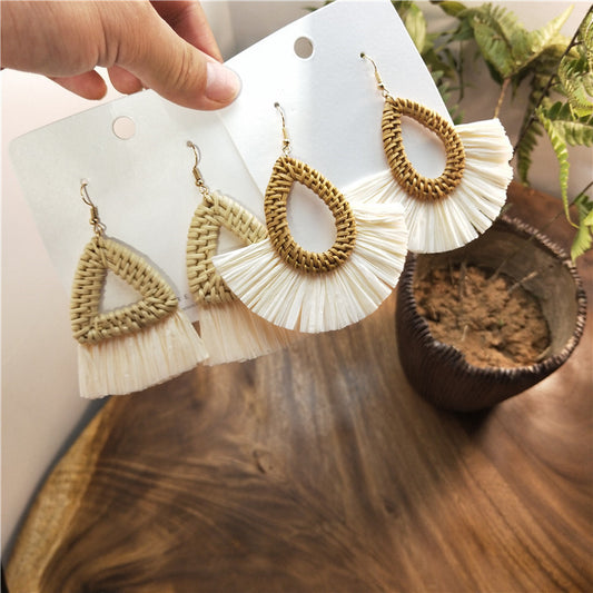 Boucles d'oreilles en raphia et rotin style vacances - LUXARAH