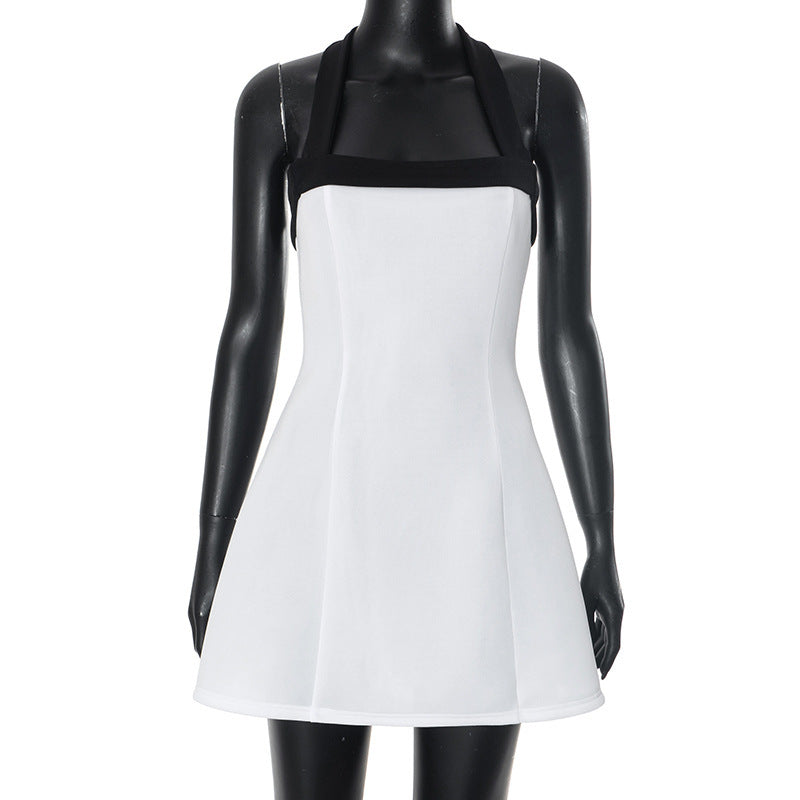 Robe courte sexy noire à épaules dénudées et col licou, blanche, sans manches, décontractée, style Lolita Y2K, collection printemps-été 2025 - LUXARAH