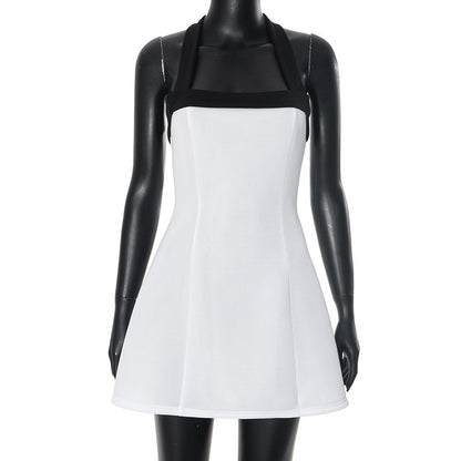 Robe courte sexy noire à épaules dénudées et col licou, blanche, sans manches, décontractée, style Lolita Y2K, collection printemps-été 2025 - LUXARAH