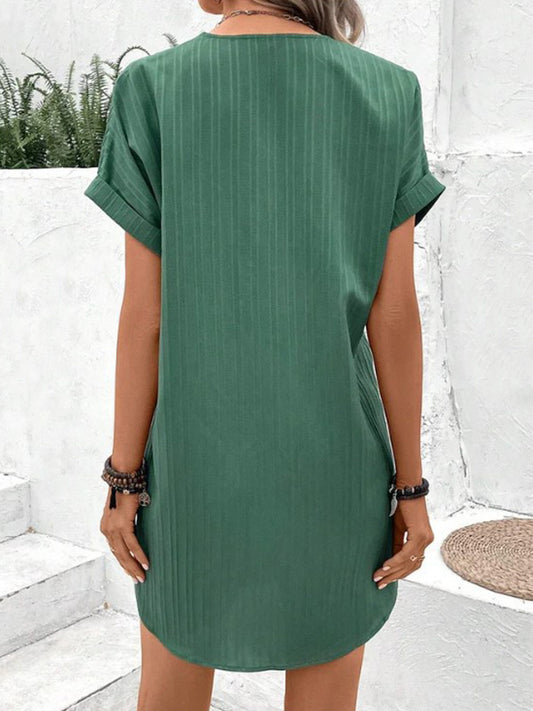 Robe décontractée à manches courtes et col en V pour femme, couleur unie, boutons