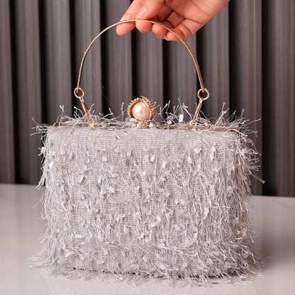 Sacs à main à pompon pour femmes, sac de soirée, sac de soirée, sac carré de luxe, sac à bandoulière pour dames - LUXARAH