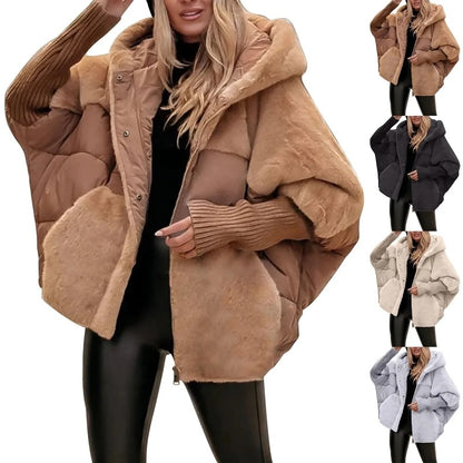 Manteau ample en coton pour femme, manteau d'hiver en fausse fourrure, veste à capuche à manches longues, confortable et chic