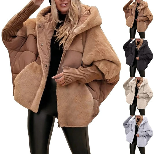 Manteau ample en coton pour femme, manteau d'hiver en fausse fourrure, veste à capuche à manches longues, confortable et chic