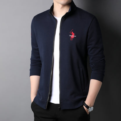 Veste zippée décontractée brodée en coton pour homme