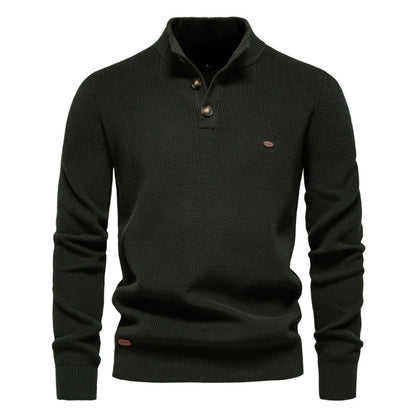 Pull tricoté à col montant et fermeture éclair pour homme, coupe slim, couleur unie, manches longues, demi-col roulé