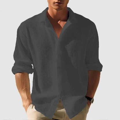Chemise à manches longues et revers pour homme, tendance, unie, simple boutonnage, vêtements d'automne et de printemps