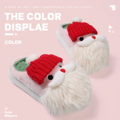 Chaussons de Noël, mignons pour la maison, motif Père Noël, chaussures d'hiver chaudes et antidérapantes en peluche pour femmes - LUXARAH