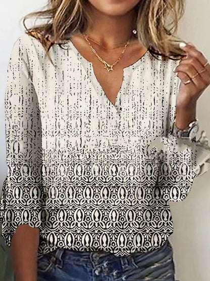 T-shirt imprimé à manches évasées et col en V - LUXARAH