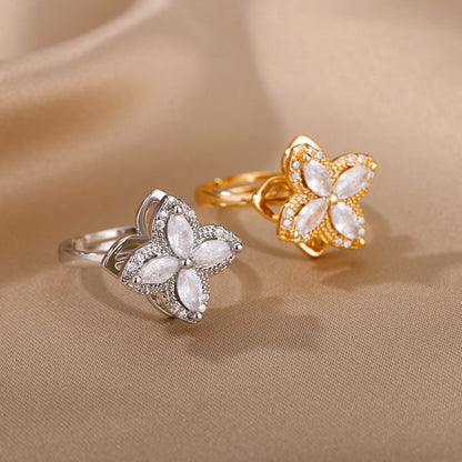 Bagues de fleurs rotatives avec strass, bague de décompression anti-anxiété tendance