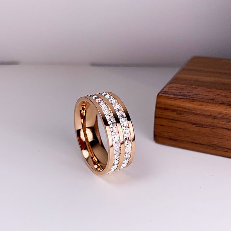 Bague couple en acier titane INS Rings, simple et double rangée de diamants