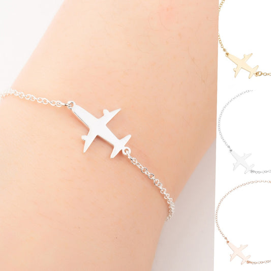Bracelets en acier inoxydable avec pendentif en forme d'avion, chaîne à breloques tendance, bijoux pour femmes, cadeaux de fête