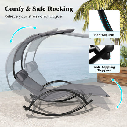 Chaise longue d'extérieur à bascule double pour 2 personnes avec auvent et appuie-têtes amovibles - LUXARAH