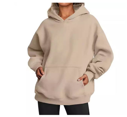 Sweats à capuche pour femmes avec poches, sweat-shirt tendance uni, pull à capuche surdimensionné, vêtements pour femmes