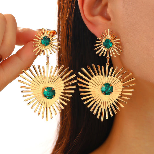 Boucles d'oreilles bohèmes en forme de cœur avec strass, motif tournesol, style exagéré, pour femme, bijoux de Saint-Valentin