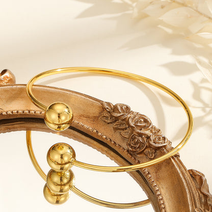 Bracelet ouvert à double perle en or 18 carats plaqué cuivre, au tempérament simple pour femme, idéal pour les cadeaux et le quotidien.