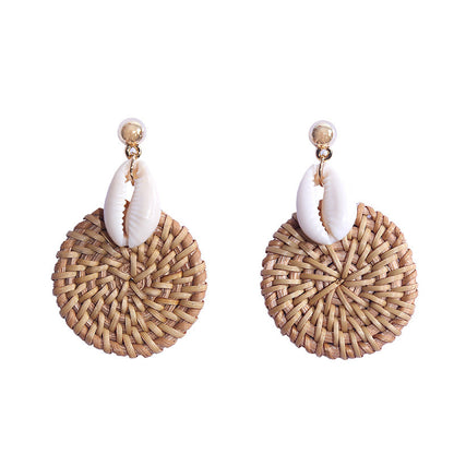 Boucles d'oreilles en rotin tissé à la main, géométriques, européennes et américaines, simples, rondes, rouges, coréennes, bijoux pour femmes. - LUXARAH