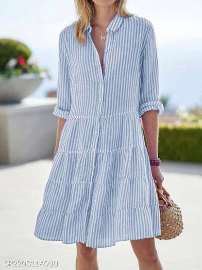 Robe chemise rayée à manches longues et boutons à revers - LUXARAH