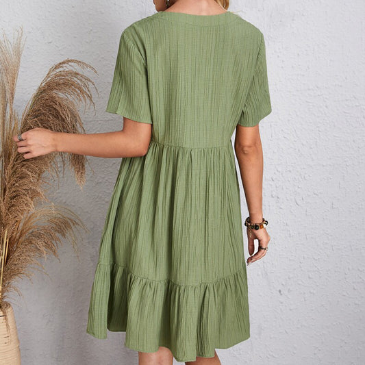 Robe à manches courtes et col en V, mode estivale, décontractée, ample, à volants, vêtements de plage pour femmes - LUXARAH