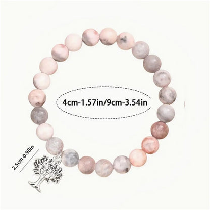 Bracelet tendance en pierre naturelle rose et rouge, motif zèbre, arbre de vie, idéal pour une grande ou une petite sœur, bijou d'anniversaire pour fille ou garçon