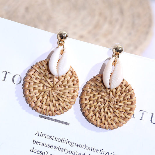 Boucles d'oreilles en rotin tissé à la main, géométriques, européennes et américaines, simples, rondes, rouges, coréennes, bijoux pour femmes. - LUXARAH