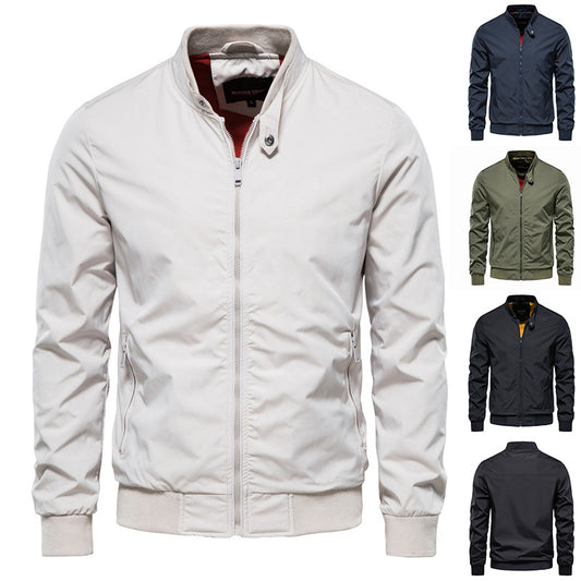 Veste zippée pour homme avec poches, décontractée, unie, col montant, manches longues, vêtement d'extérieur