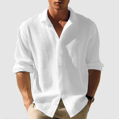 Chemise à manches longues et revers pour homme, tendance, unie, simple boutonnage, vêtements d'automne et de printemps