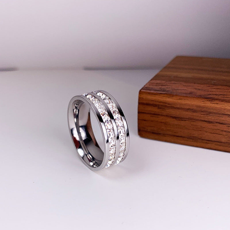Bague couple en acier titane INS Rings, simple et double rangée de diamants