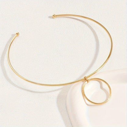 Collier ras du cou pour femme, grand cercle, pendentif géométrique en métal, colliers plastrons