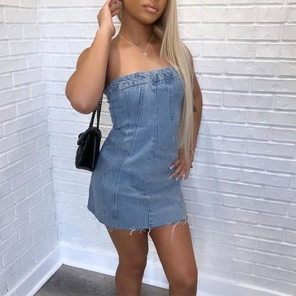 Robe tube en jean, dos nu tendance, tenue d'été sexy Y2K, courte et slim - LUXARAH