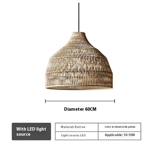 Lampe suspendue pastorale en corde de chanvre et rotin pour balcon et chambre à coucher