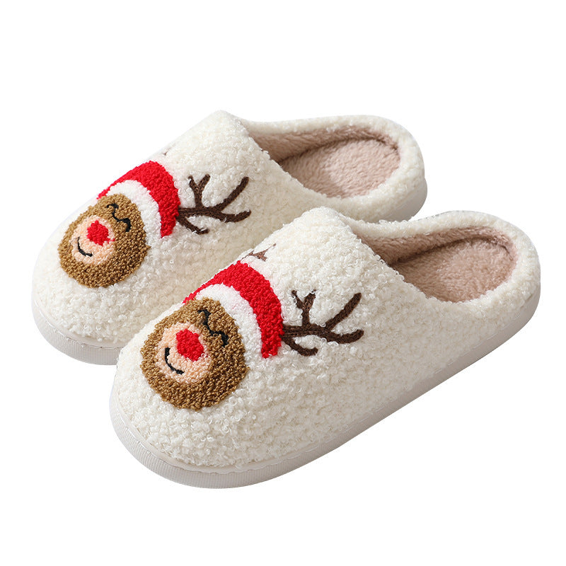Chaussons de Noël mignons en coton avec motif Père Noël pour femmes et hommes, chaussures chaudes et en fourrure pour l'hiver - LUXARAH