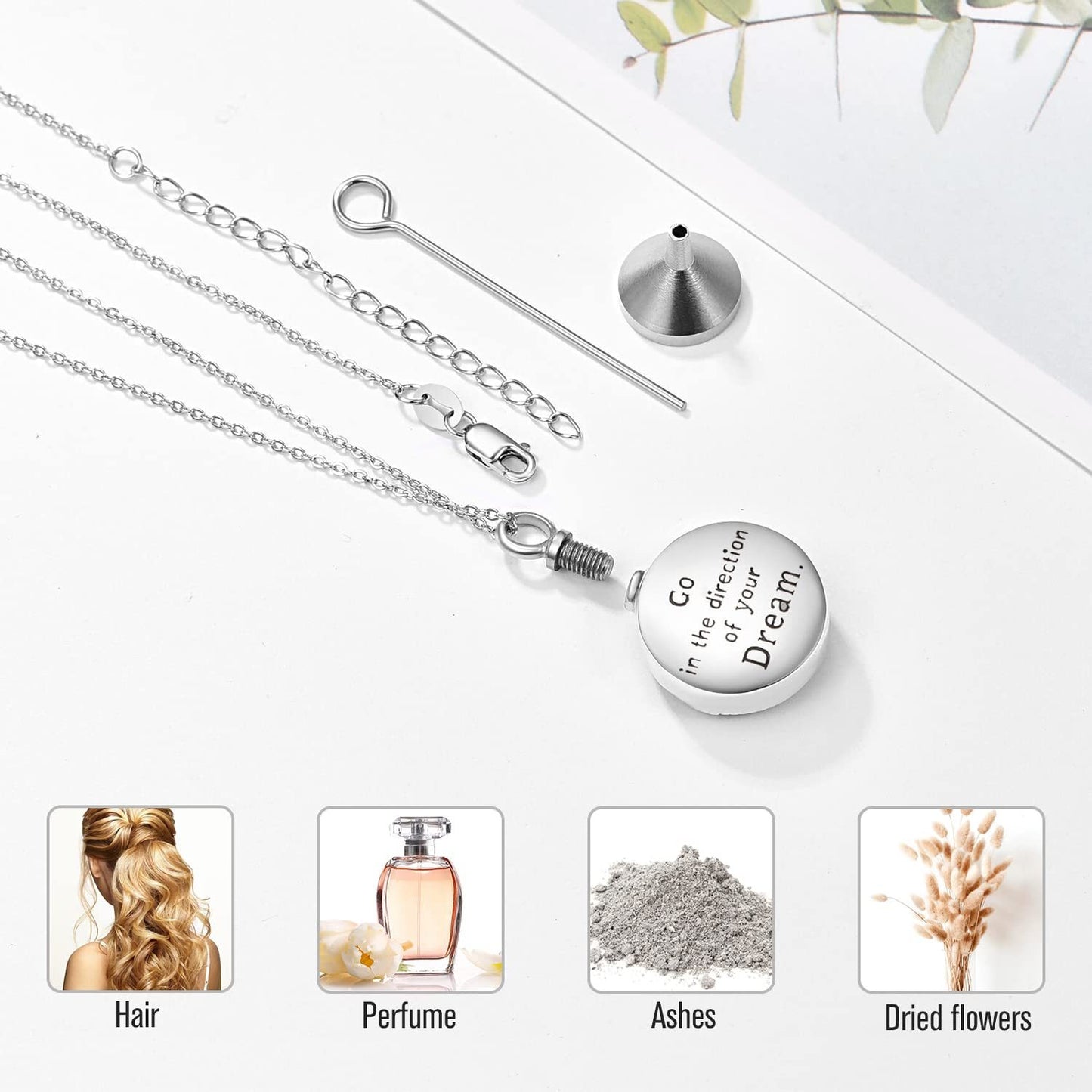 Collares de urna de plata de ley 925 con brújula y colgante de cenizas