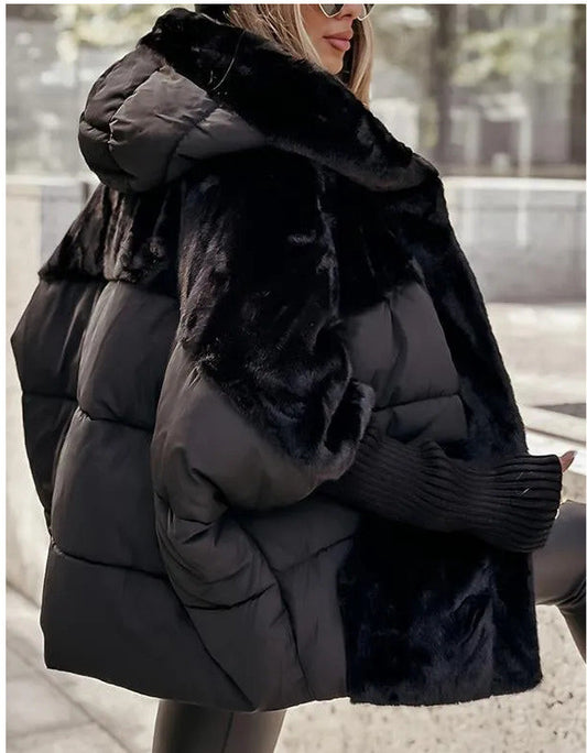 Manteau ample en coton pour femme, manteau d'hiver en fausse fourrure, veste à capuche à manches longues, confortable et chic