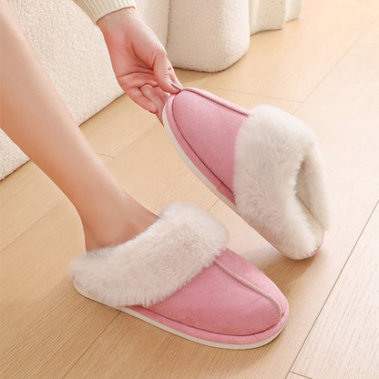 Chaussons d'hiver chauds en peluche pour femme, pantoufles d'intérieur en fourrure, chaussures en coton doublées douces, confortables et antidérapantes, pour chambre à coucher, pour couple - LUXARAH