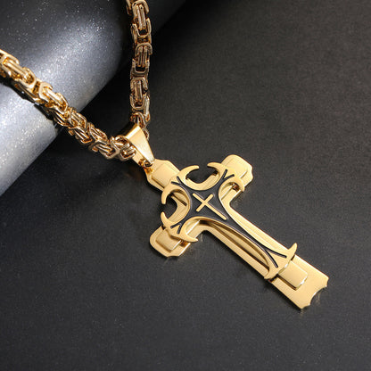 Collar con colgante de cruz latina y cruz cristiana para hombre, joyería de moda de acero inoxidable, tres capas, ideal como regalo.