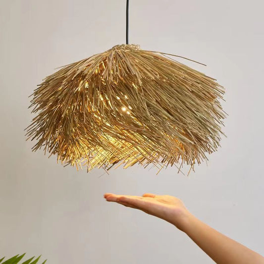 Plafonnier en rotin, Lustre vintage en rotin de style chinois - LUXARAH