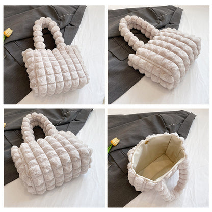 Sacs à main à carreaux, mode hiver, grande capacité, sac de shopping en peluche, style coréen, sacs fourre-tout de luxe personnalisés pour femmes - LUXARAH