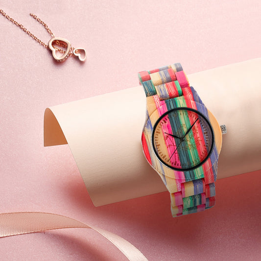 Montre à quartz couleur loisirs en bois de bambou