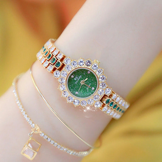 Montre à quartz multicolore pour femme, montre-bracelet analogique de luxe en acier inoxydable, bracelet habillé, horloge